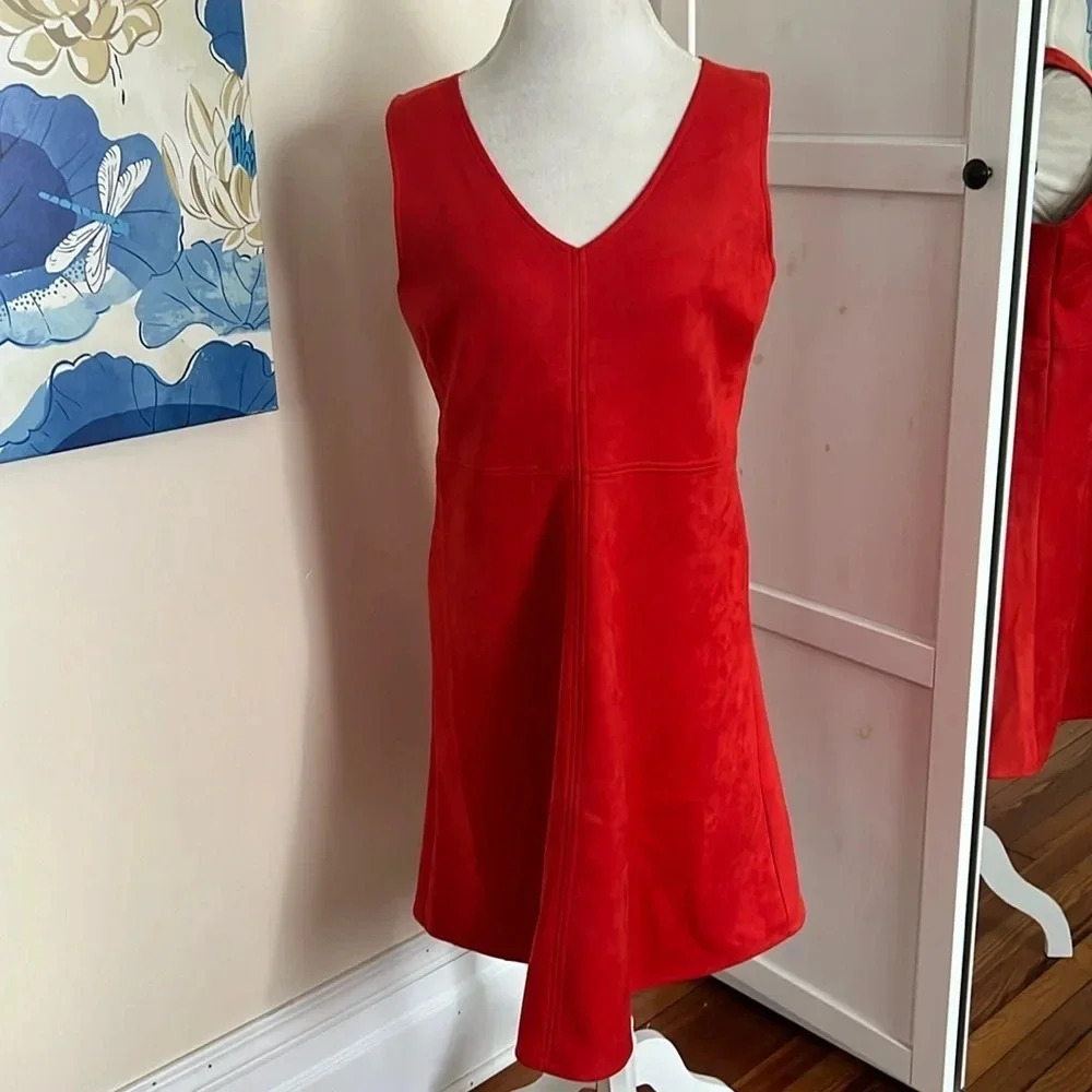 Agnes & Dora Orange/Red Faux Suede Jumper Dress - Side L